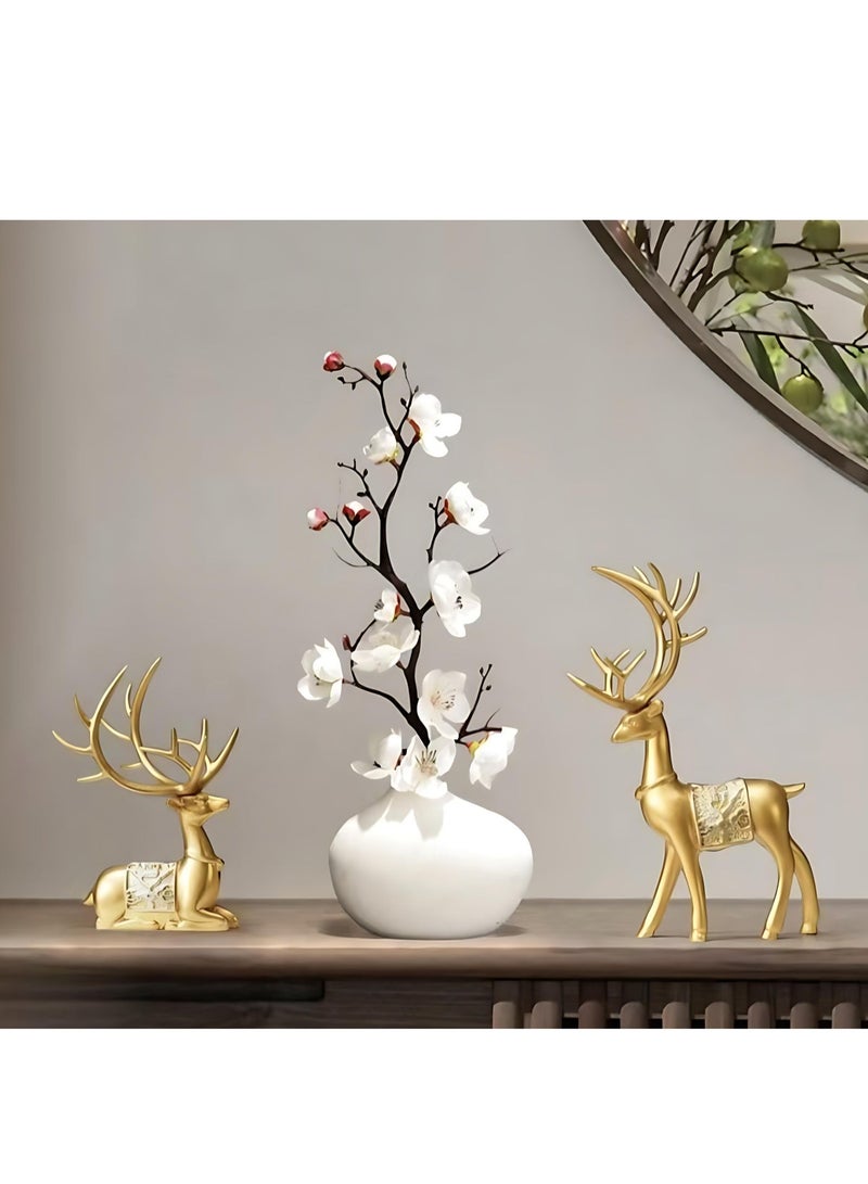 تحف منزلية فاخرة – طقم مجسم غزال ذهبي مع مزهرية سيراميك بزهور صناعية، تحفة ديكور راقية لغرفة النوم، المطبخ، المكتب أو غرفة المعيشة - Image 2